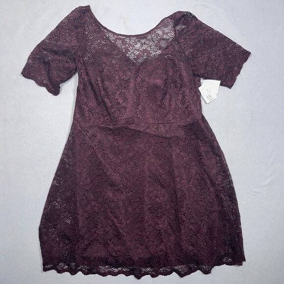 David's Bridal Dress Women 20W Garnet Lace Overlay Elbow Sleeve Cocktail NWT - Picture 1 of 16